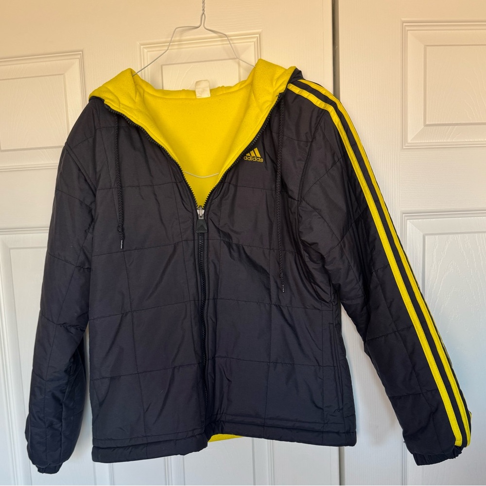 Vintage Adidas Black Jacket with Yellow Highlights Early 2000s